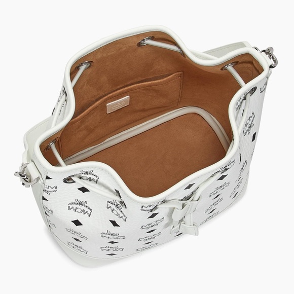 MCM White and Black Logo Bucket Bag with Clutch - Picture 3 of 8